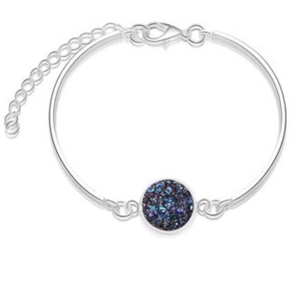 Deep blue & silver faux druzy bracelet